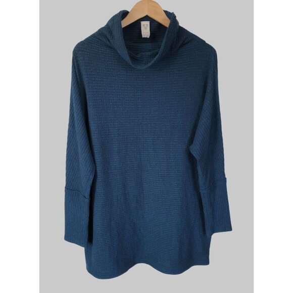 We The Free Kitty Waffle Knit Thermal Tunic Top Womens M Blue Boho Oversized - Picture 1 of 6